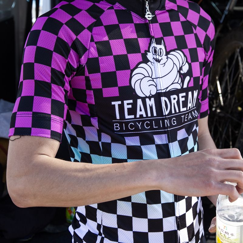 *TEAM DREAM* check fade meowchelin cat jersey (pink)