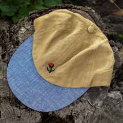 *ULTRA ROMANCE* linen tulip cap  (yellow tan/chambray)