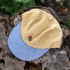 *ULTRA ROMANCE* linen tulip cap  (yellow tan/chambray)