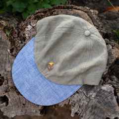 *ULTRA ROMANCE* linen tulip cap  (olive/chambray)