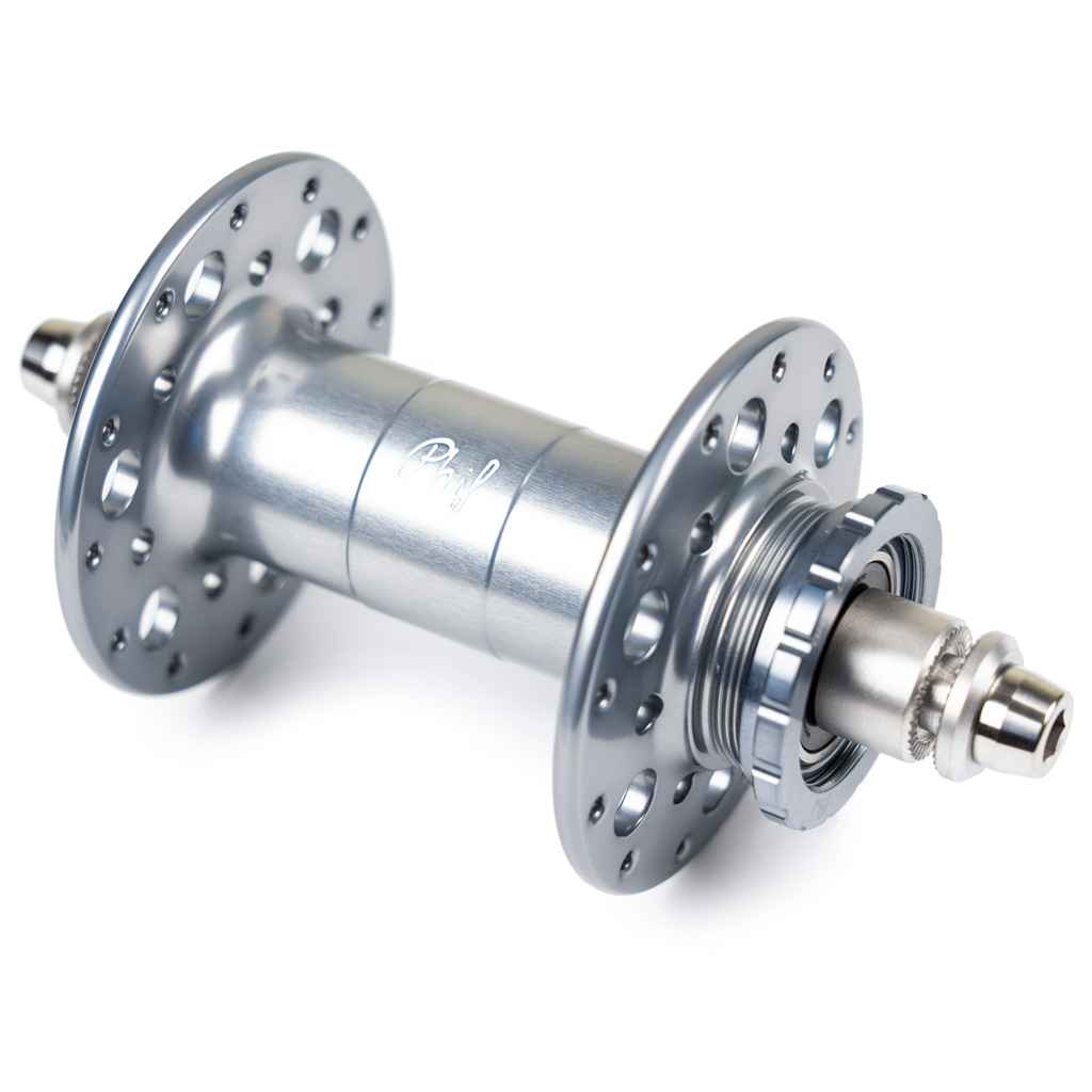 PHIL WOOD* Pro high flange track hub rear (gunmetal) - BLUE LUG