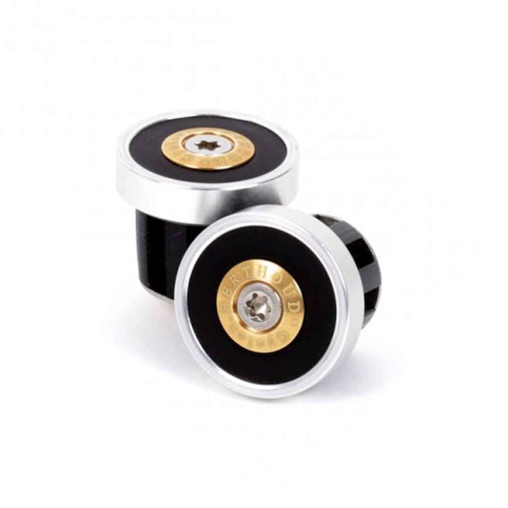 BERTHOUD* bar-end plug cnc alloy and leather (black/silver) - BLUE