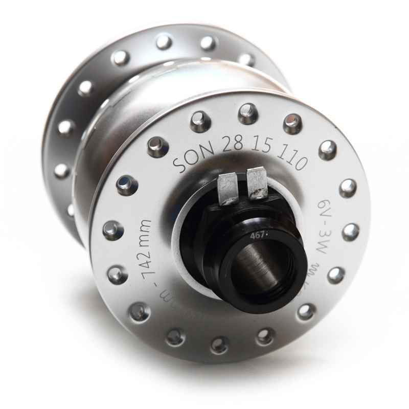 SON 28 Nabendynamo silber poliert 32 Loch 5 x 100 mm QR