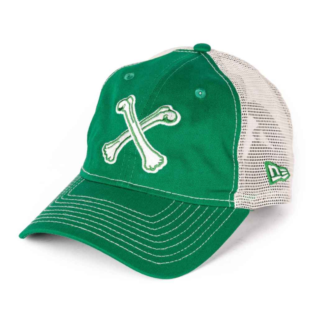 BONESHAKER MTB* crossbones new era trucker hat (green) - BLUE LUG