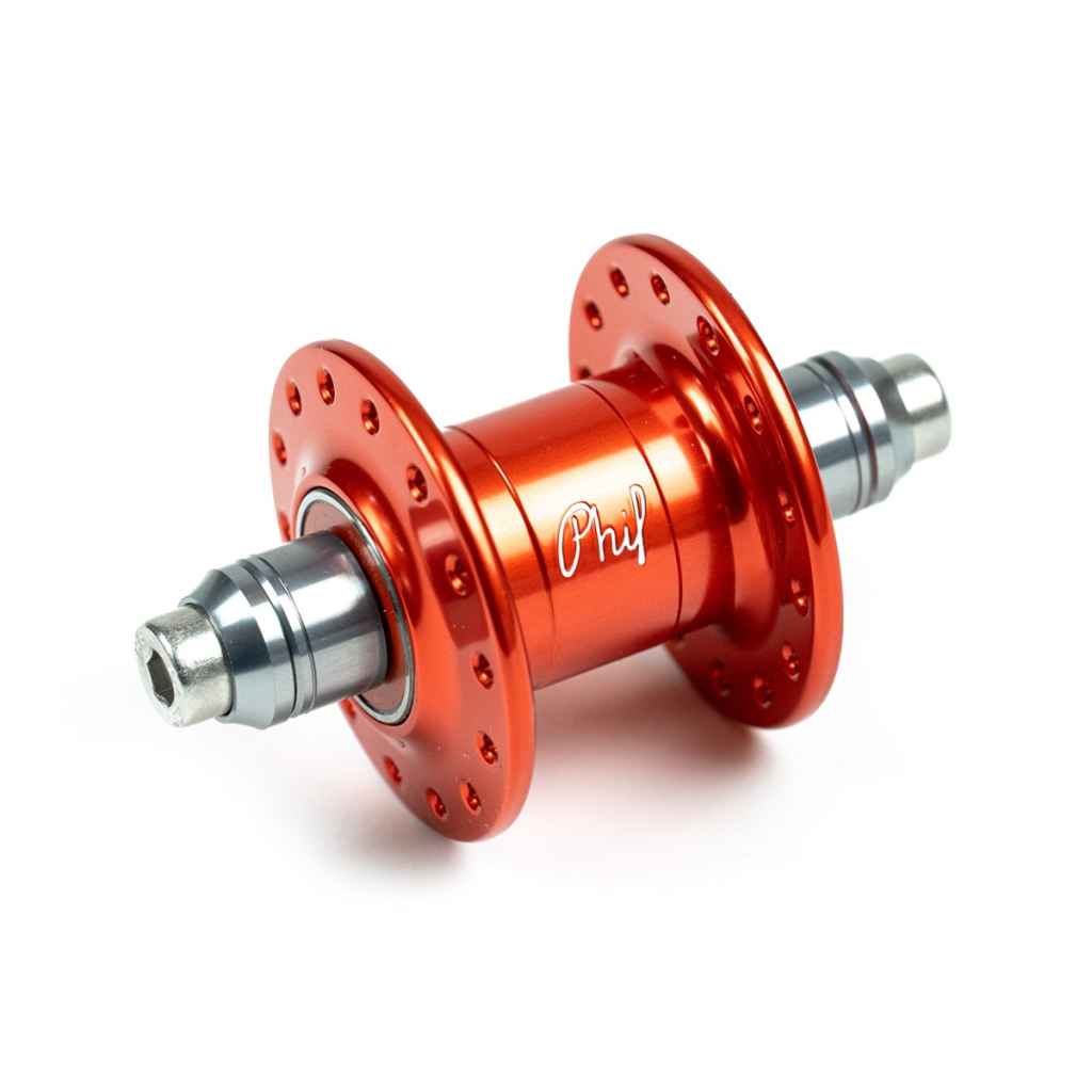 PHILWOOD* narrow flange hub front (LTD orange/28H) - BLUE LUG