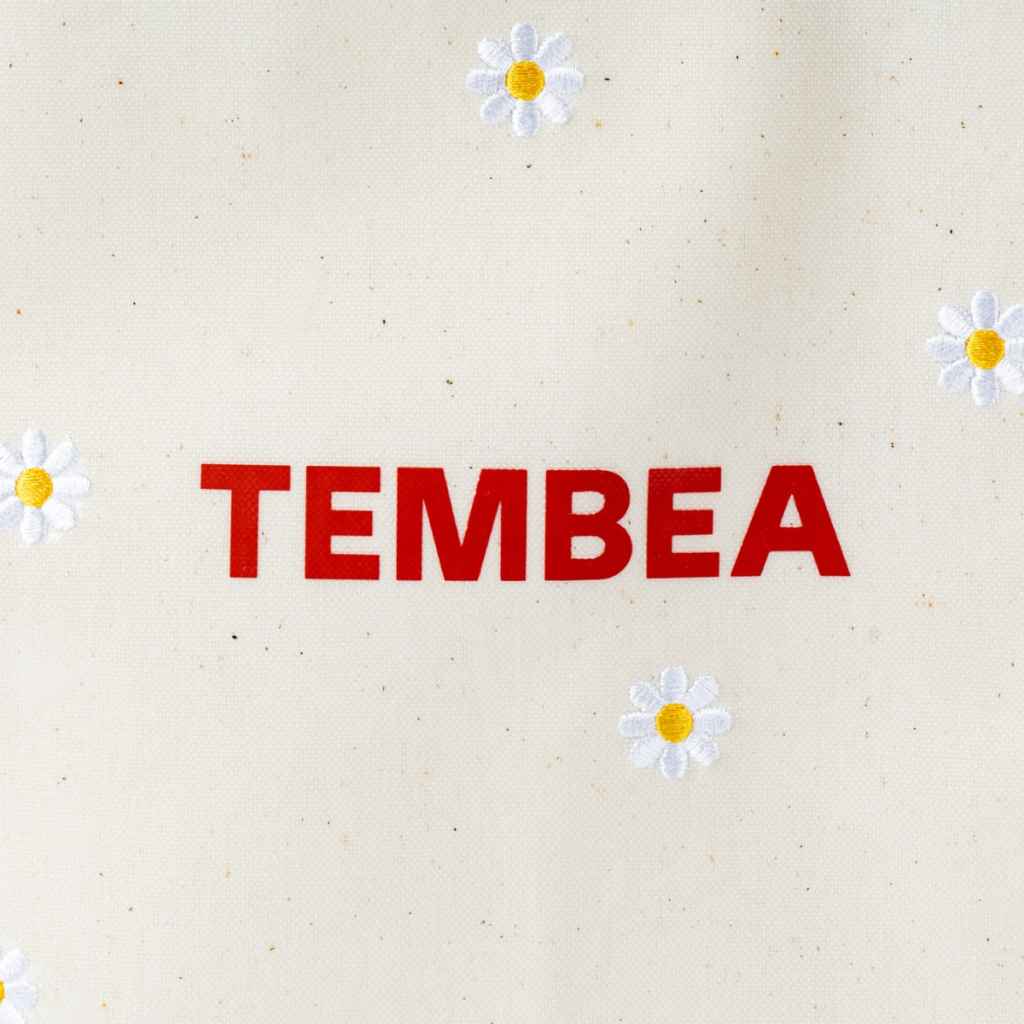 TEMBEA×FRIDAY* flower embroidery paper tote (natural) - BLUE
