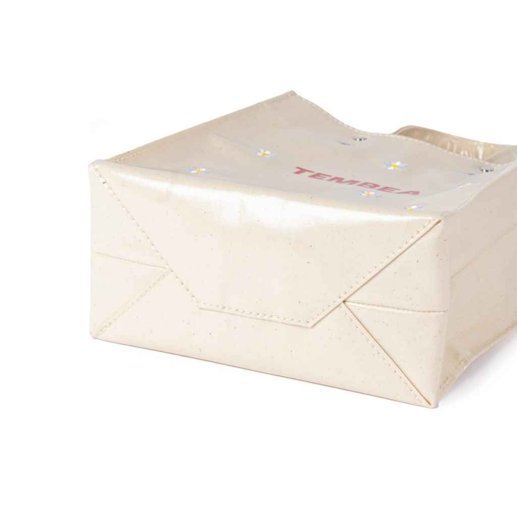 TEMBEA×FRIDAY* flower embroidery paper tote (natural) - BLUE