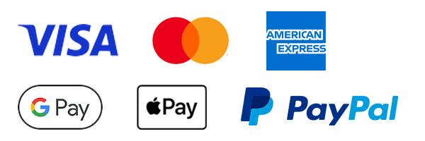 Visa, Master Card, American Express, google pay, apple pay, Pay Pal